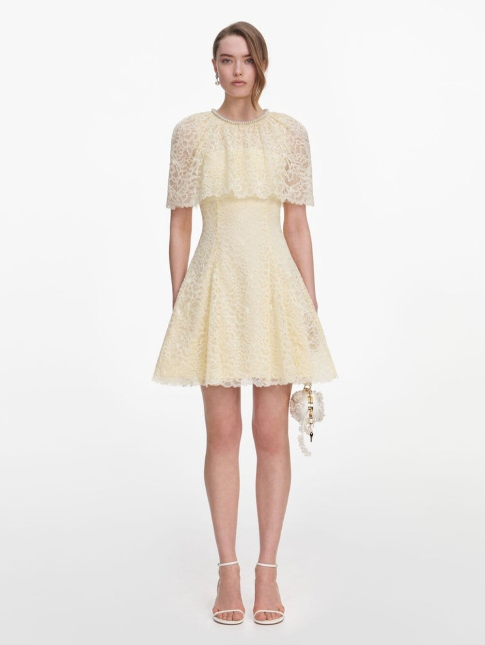 Self Portrait Yellow Lace Cape Mini Dress